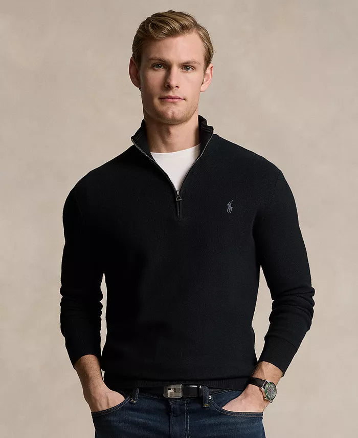 Men'S Mesh-Knit Cotton Quarter-Zip Sweater