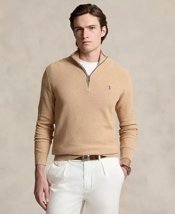 Men'S Mesh-Knit Cotton Quarter-Zip Sweater
