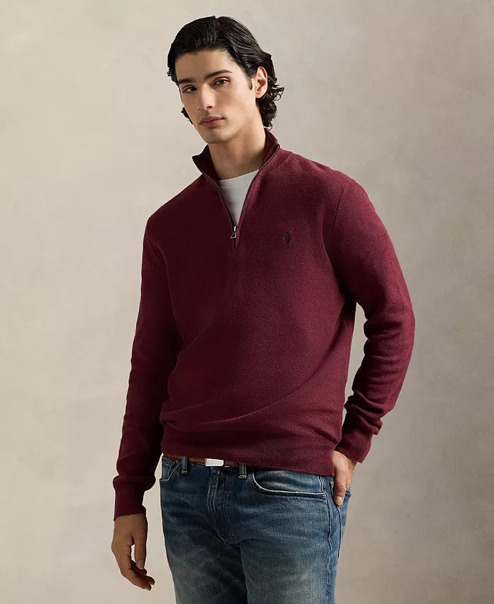 Men'S Mesh-Knit Cotton Quarter-Zip Sweater