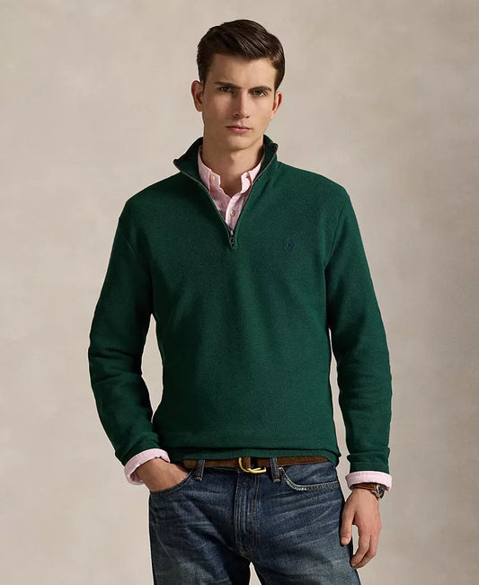 Men'S Mesh-Knit Cotton Quarter-Zip Sweater