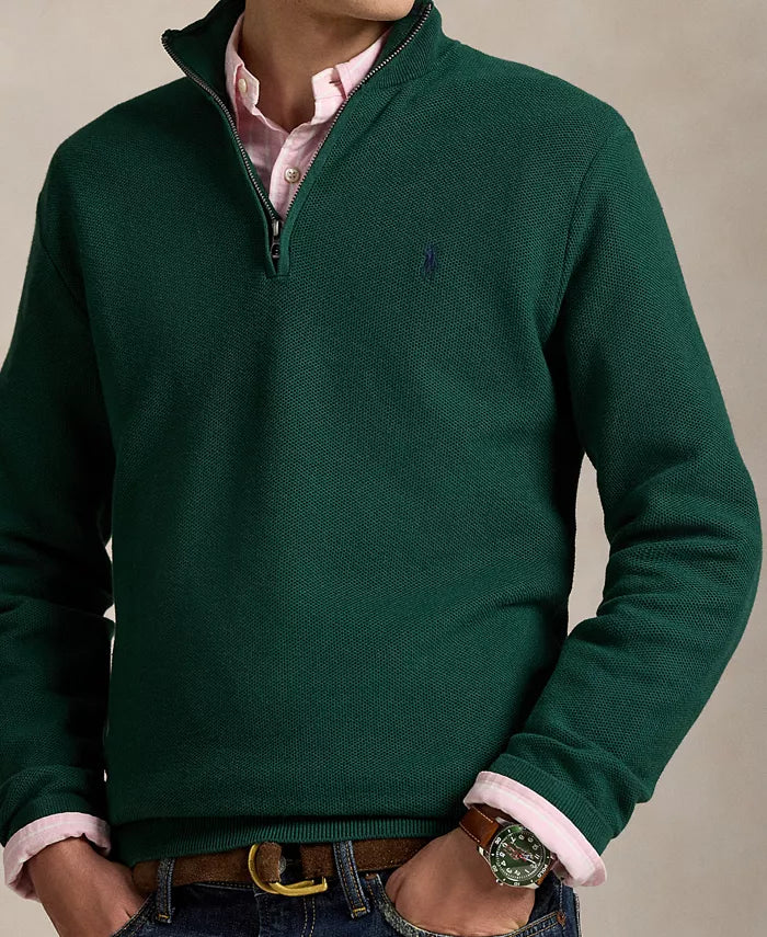 Men'S Mesh-Knit Cotton Quarter-Zip Sweater