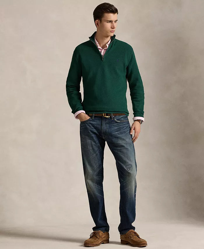Men'S Mesh-Knit Cotton Quarter-Zip Sweater