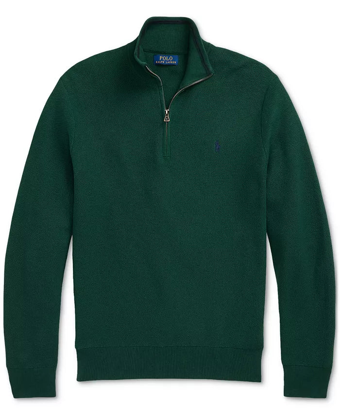 Men'S Mesh-Knit Cotton Quarter-Zip Sweater