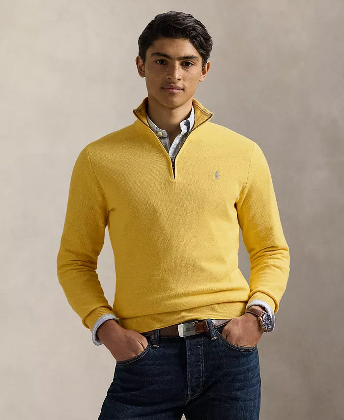 Men'S Mesh-Knit Cotton Quarter-Zip Sweater
