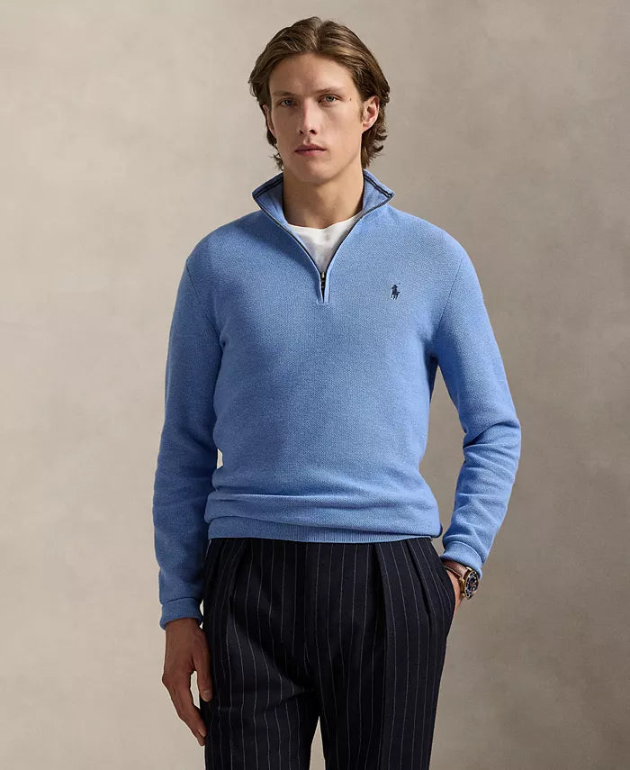 Men'S Mesh-Knit Cotton Quarter-Zip Sweater