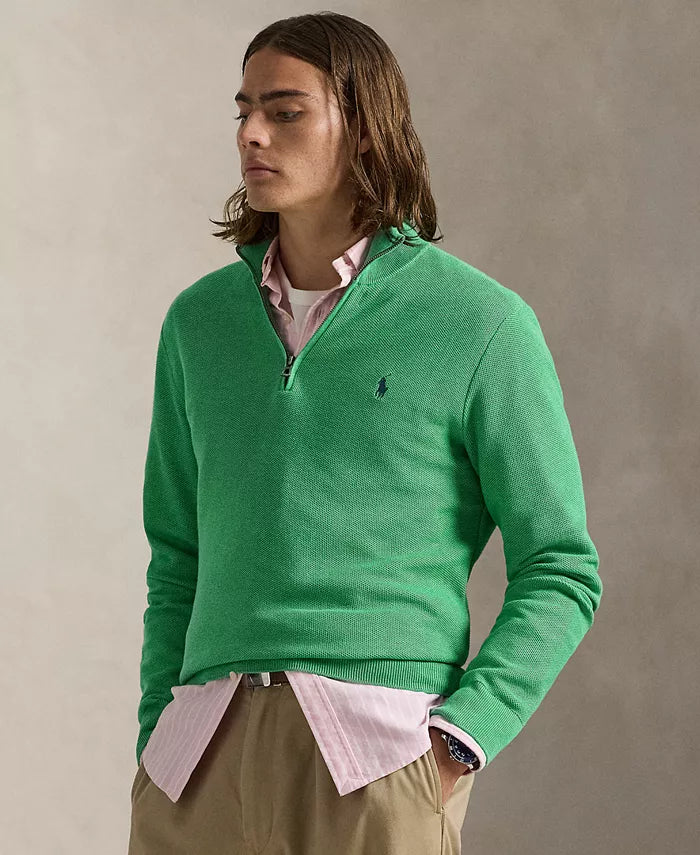 Men'S Mesh-Knit Cotton Quarter-Zip Sweater