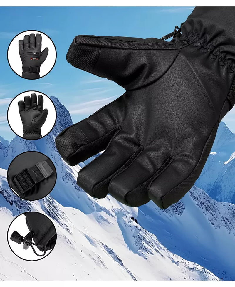 Men'S Waterproof Snow Gloves Zipper Pockets Winter Sport Mittens