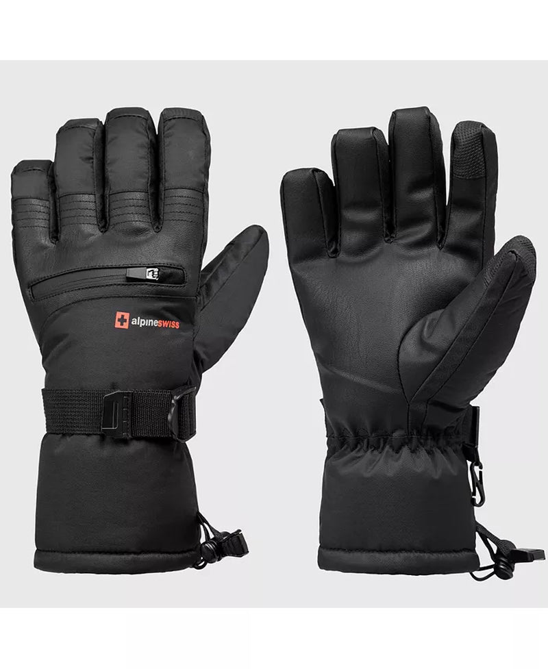 Men'S Waterproof Snow Gloves Zipper Pockets Winter Sport Mittens